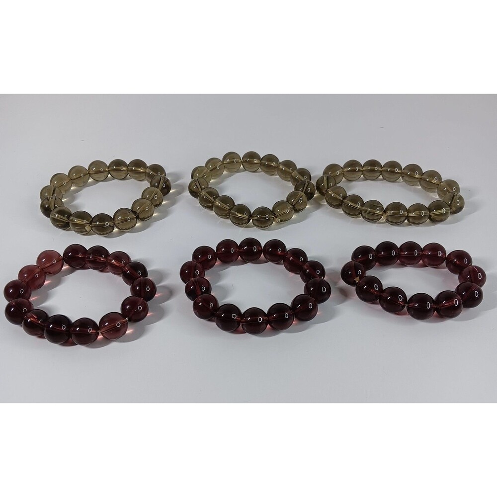 Round Glass Bead Marble Stretch Bracelet Lot Purple Smokey Brown Chunky